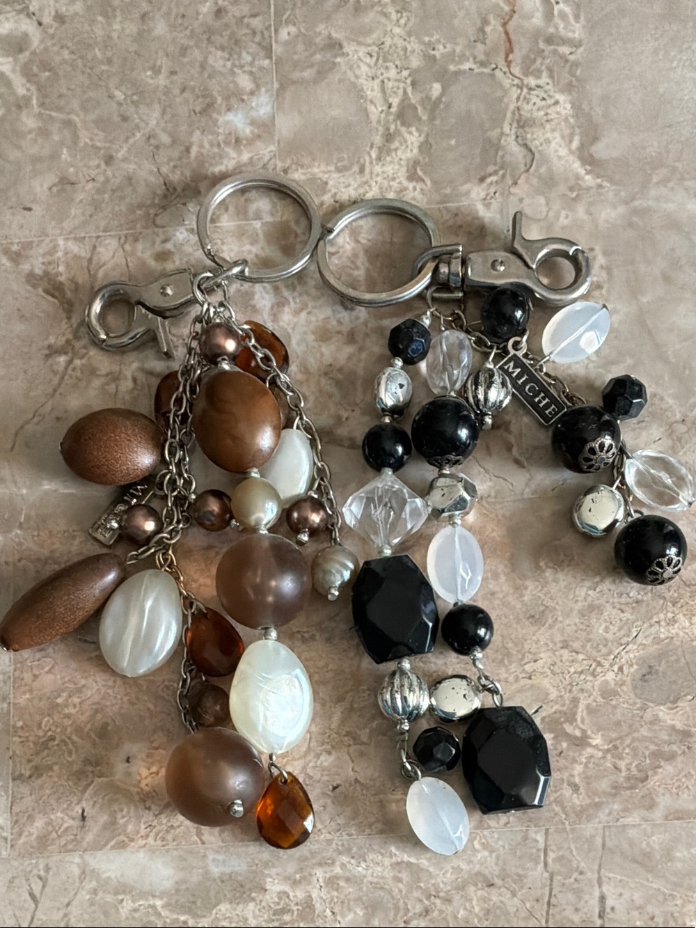 Miche Brown, Pearl & Black Beaded Purse Charm Keychain  Duo
